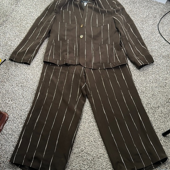 Jones New York brown beige slik pants suits size 16w - Picture 3 of 15